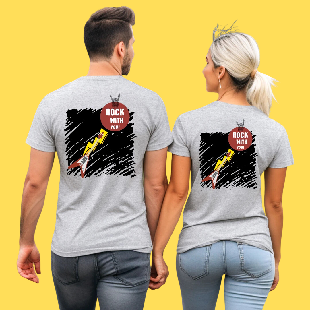 Rock With You Matching Couple T-Shirts, Guitar Design,Short Sleeve, Set of 2 PCS